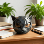 Boneroshop | NoirCat Sculpture – Black Cat Head with Hypnotic Eyes