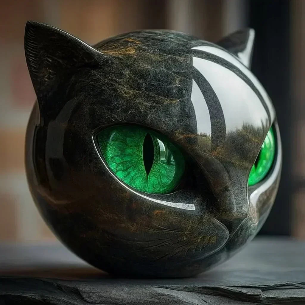 Boneroshop | NoirCat Sculpture – Black Cat Head with Hypnotic Eyes