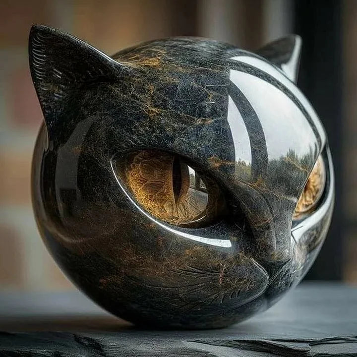 Boneroshop | NoirCat Sculpture – Black Cat Head with Hypnotic Eyes