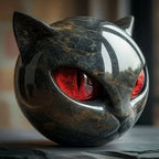 Boneroshop | NoirCat Sculpture – Black Cat Head with Hypnotic Eyes