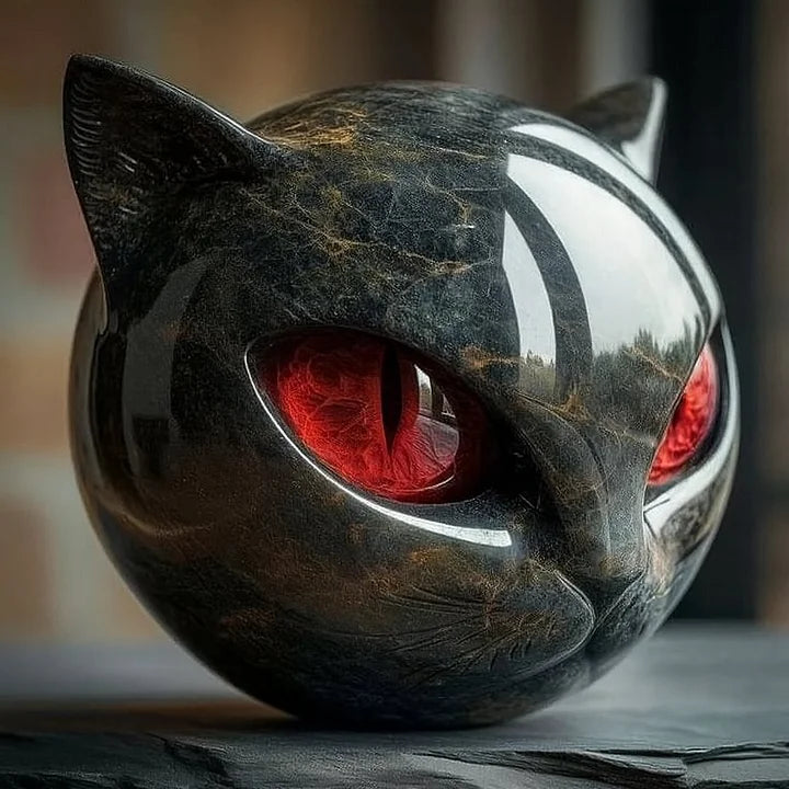 Boneroshop | NoirCat Sculpture – Black Cat Head with Hypnotic Eyes