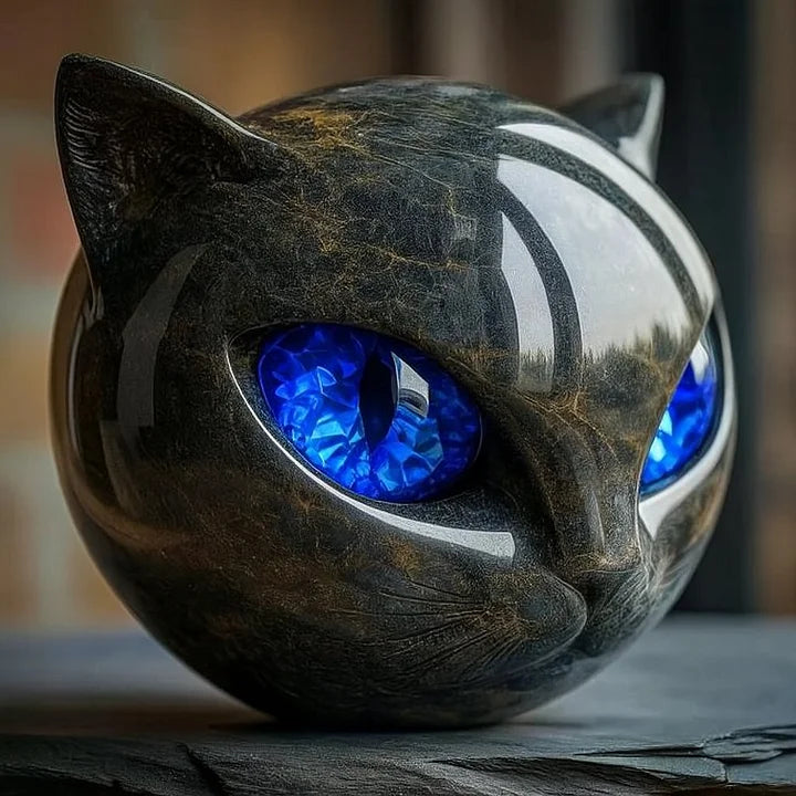 Boneroshop | NoirCat Sculpture – Black Cat Head with Hypnotic Eyes