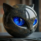 Boneroshop | NoirCat Sculpture – Black Cat Head with Hypnotic Eyes