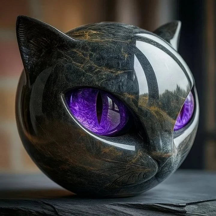 Boneroshop | NoirCat Sculpture – Black Cat Head with Hypnotic Eyes