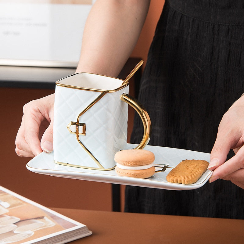 Nordic Ceramic Handbag Mug with Gold Handle