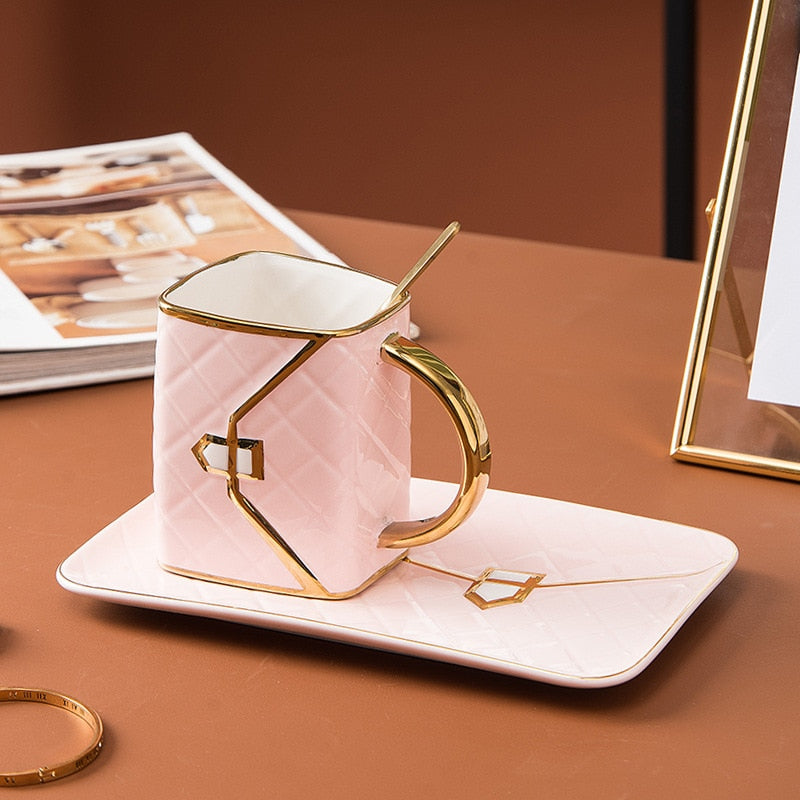 Nordic Ceramic Handbag Mug with Gold Handle