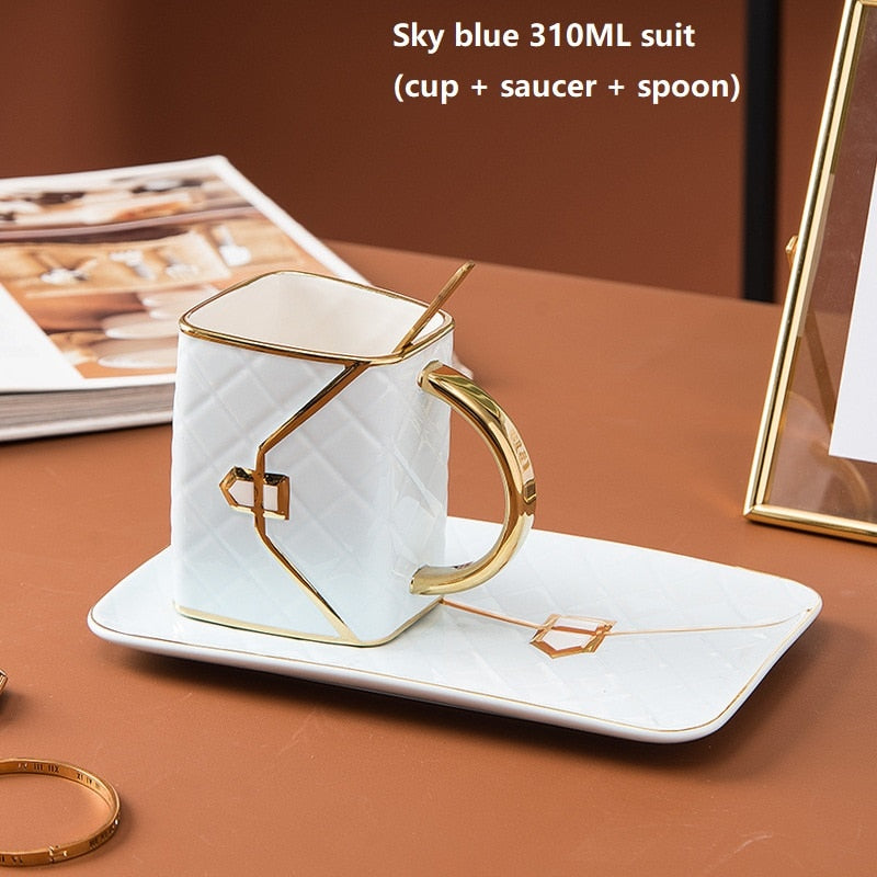 Nordic Ceramic Handbag Mug with Gold Handle