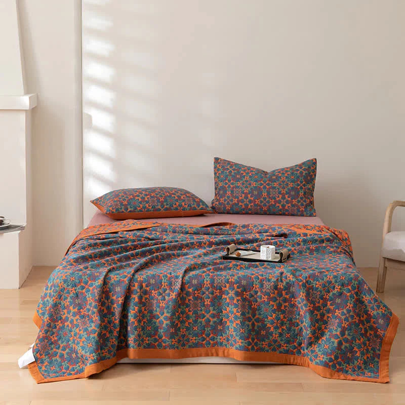 Orange & Blue Pattern Six-Layer Cotton Quilt