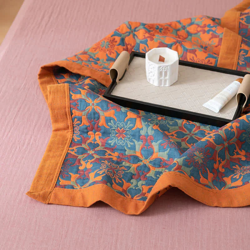 Orange & Blue Pattern Six-Layer Cotton Quilt