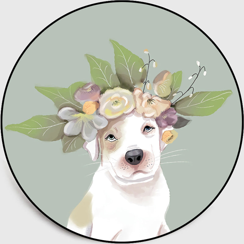 Pastel Nordic Dog Portrait Children's Room Rug – Round Polyester Non-Slip Washable Rug