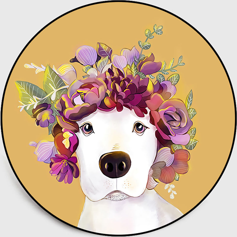 Pastel Nordic Dog Portrait Children's Room Rug – Round Polyester Non-Slip Washable Rug