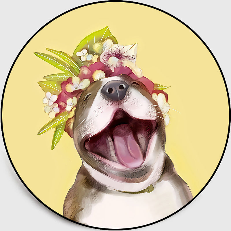Pastel Nordic Dog Portrait Children's Room Rug – Round Polyester Non-Slip Washable Rug
