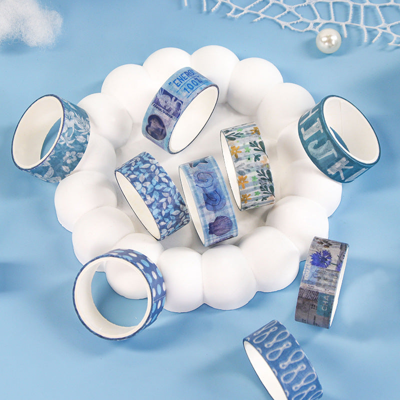 Patterned washi tape assortment gift set with nautical motifs and mixed-width craft masking rolls