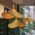 Pendant lamp | Handwoven bamboo basket shade | Warm ambient light