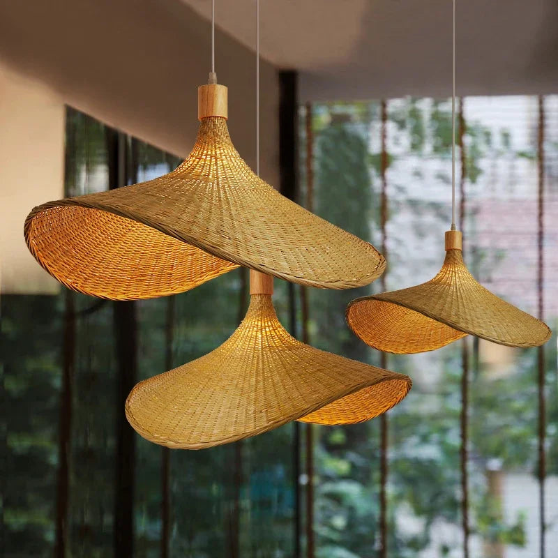 Pendant lamp | Handwoven bamboo basket shade | Warm ambient light