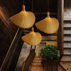 Pendant lamp | Handwoven bamboo basket shade | Warm ambient light