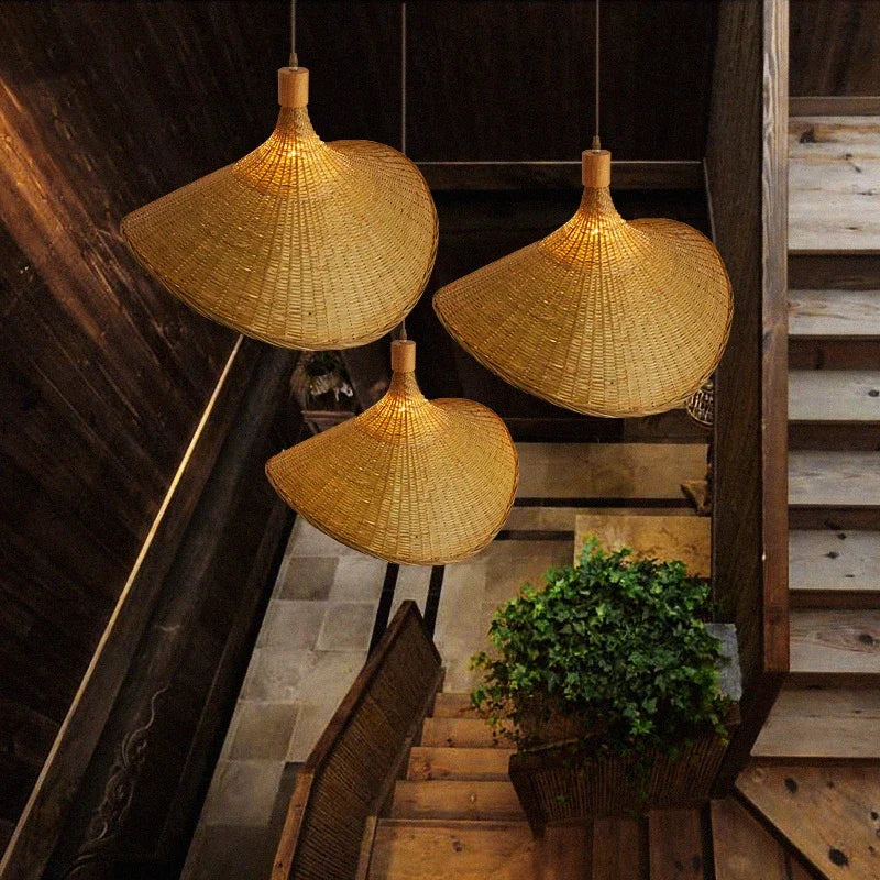 Pendant lamp | Handwoven bamboo basket shade | Warm ambient light