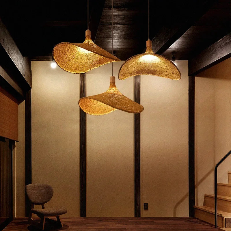 Pendant lamp | Handwoven bamboo basket shade | Warm ambient light