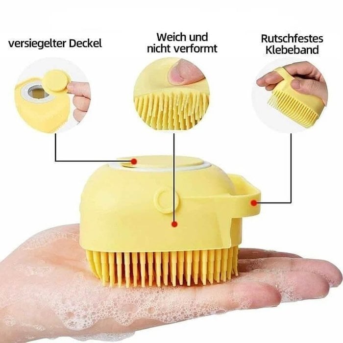 Pet Bath Brush with Shampoo Dispenser – Soft Silicone Massage Comb