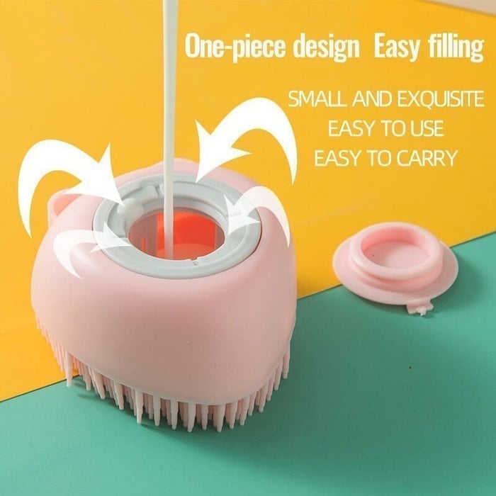 Pet Bath Brush with Shampoo Dispenser – Soft Silicone Massage Comb