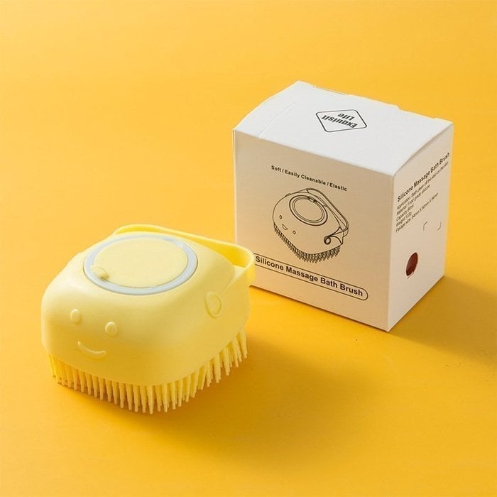 Pet Bath Brush with Shampoo Dispenser – Soft Silicone Massage Comb