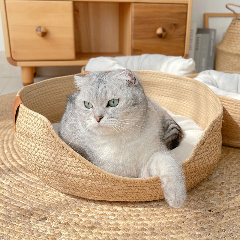 Pet Bed | Woven Bamboo & Raised Side Walls