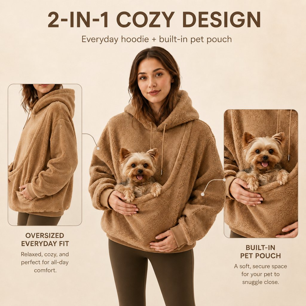 Boneroshop Pet Carrier Sherpa Hoodie for Small Dogs & Cats – Cosy Front Pouch Sweatshirt for Walks, Errands & Home Cuddl