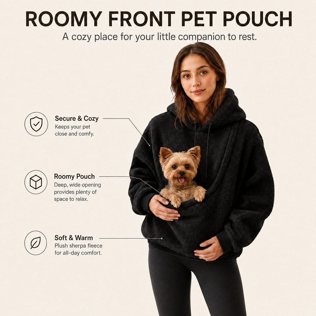Boneroshop Pet Carrier Sherpa Hoodie for Small Dogs & Cats – Cosy Front Pouch Sweatshirt for Walks, Errands & Home Cuddl