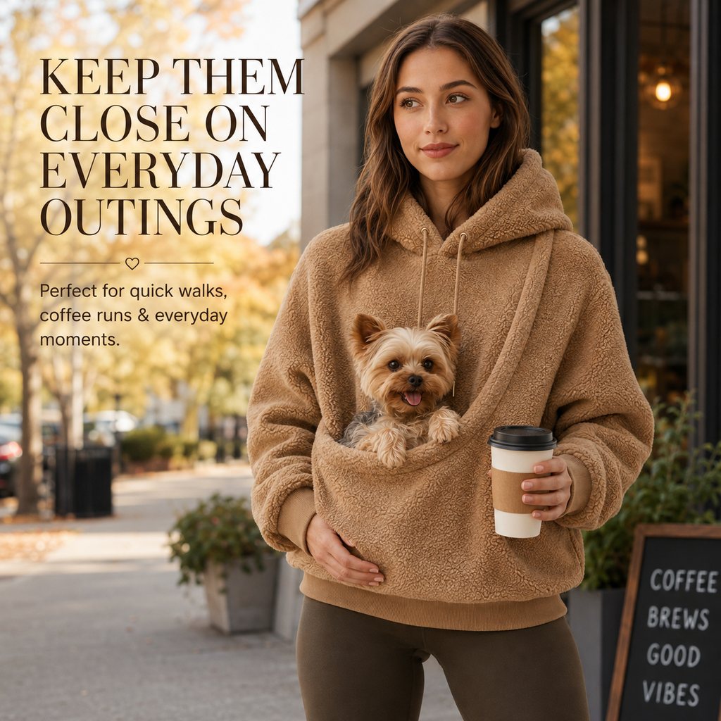Boneroshop Pet Carrier Sherpa Hoodie for Small Dogs & Cats – Cosy Front Pouch Sweatshirt for Walks, Errands & Home Cuddl