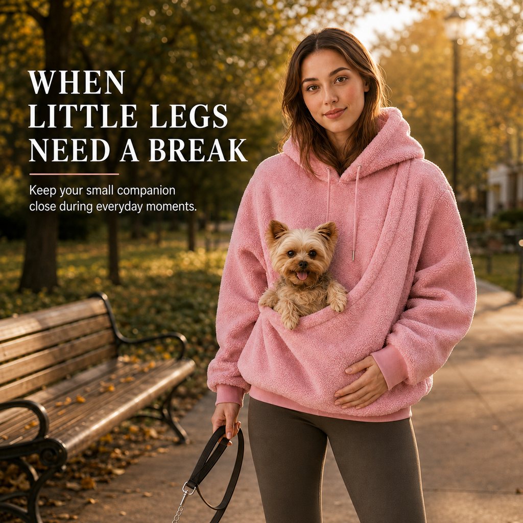 Boneroshop Pet Carrier Sherpa Hoodie for Small Dogs & Cats – Cosy Front Pouch Sweatshirt for Walks, Errands & Home Cuddl