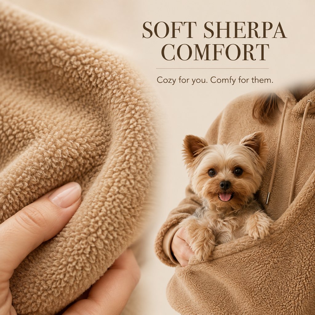 Boneroshop Pet Carrier Sherpa Hoodie for Small Dogs & Cats – Cosy Front Pouch Sweatshirt for Walks, Errands & Home Cuddl