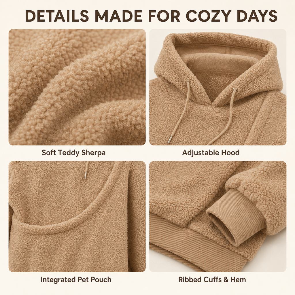 Boneroshop Pet Carrier Sherpa Hoodie for Small Dogs & Cats – Cosy Front Pouch Sweatshirt for Walks, Errands & Home Cuddl