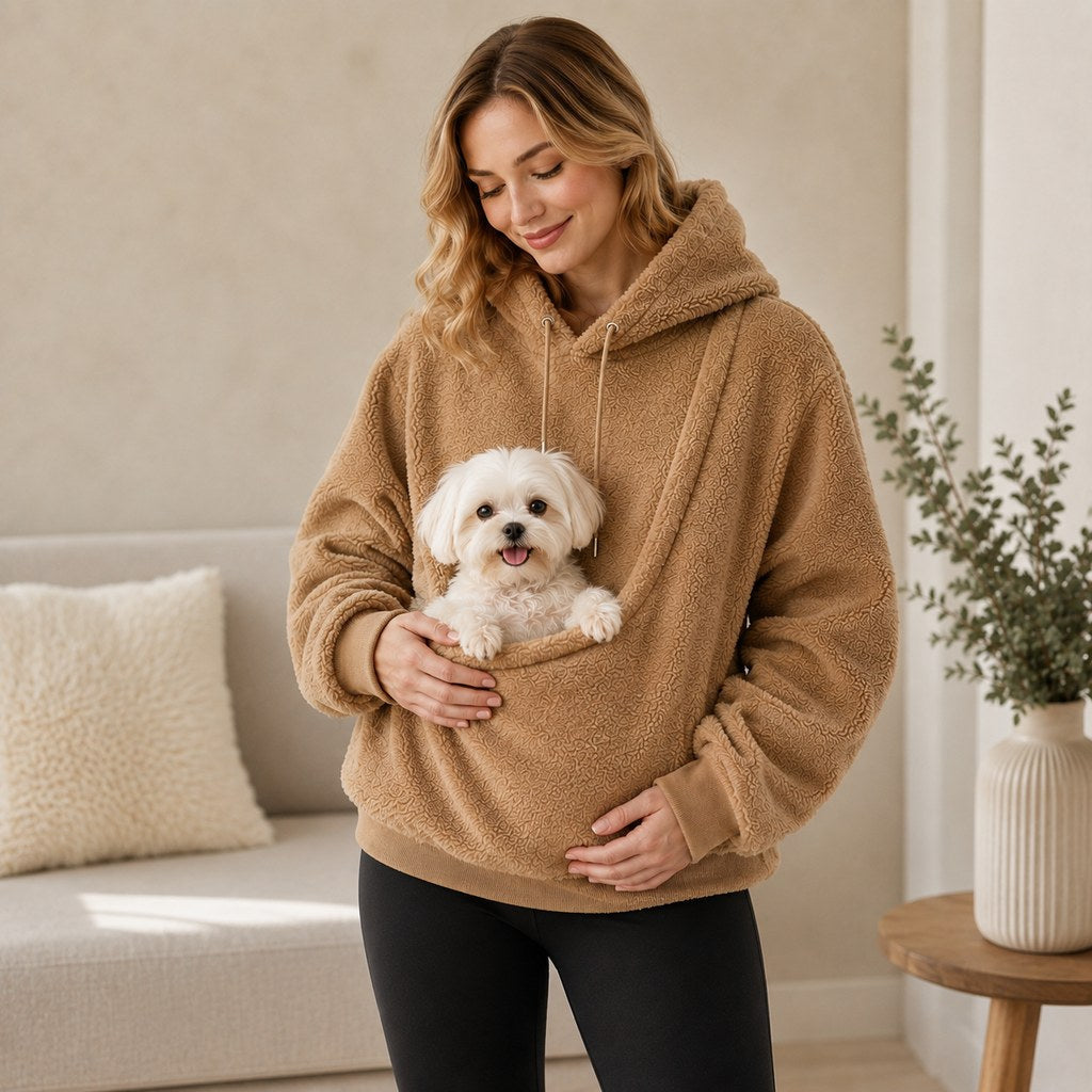 Boneroshop Pet Carrier Sherpa Hoodie for Small Dogs & Cats – Cosy Front Pouch Sweatshirt for Walks, Errands & Home Cuddl