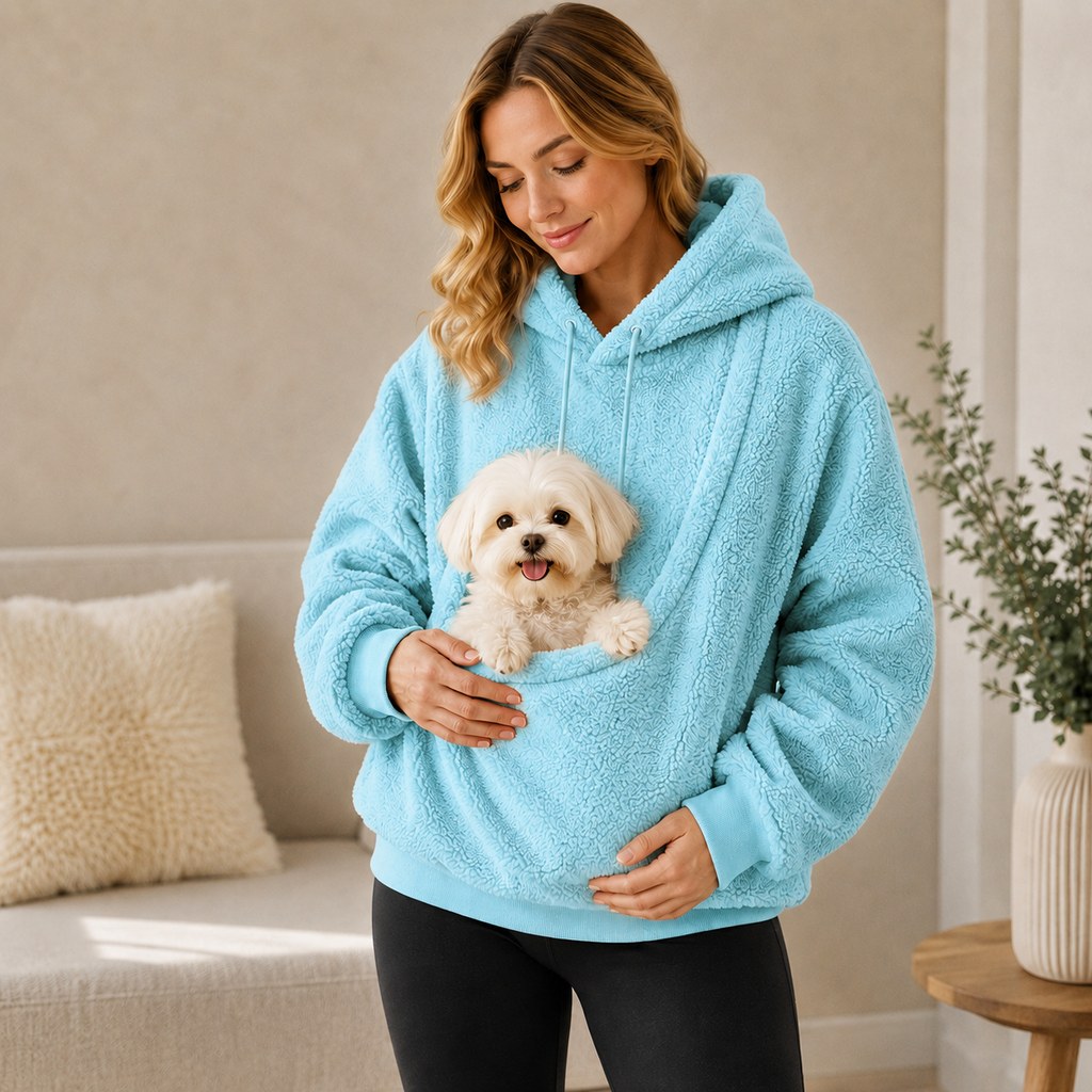 Boneroshop Pet Carrier Sherpa Hoodie for Small Dogs & Cats – Cosy Front Pouch Sweatshirt for Walks, Errands & Home Cuddl