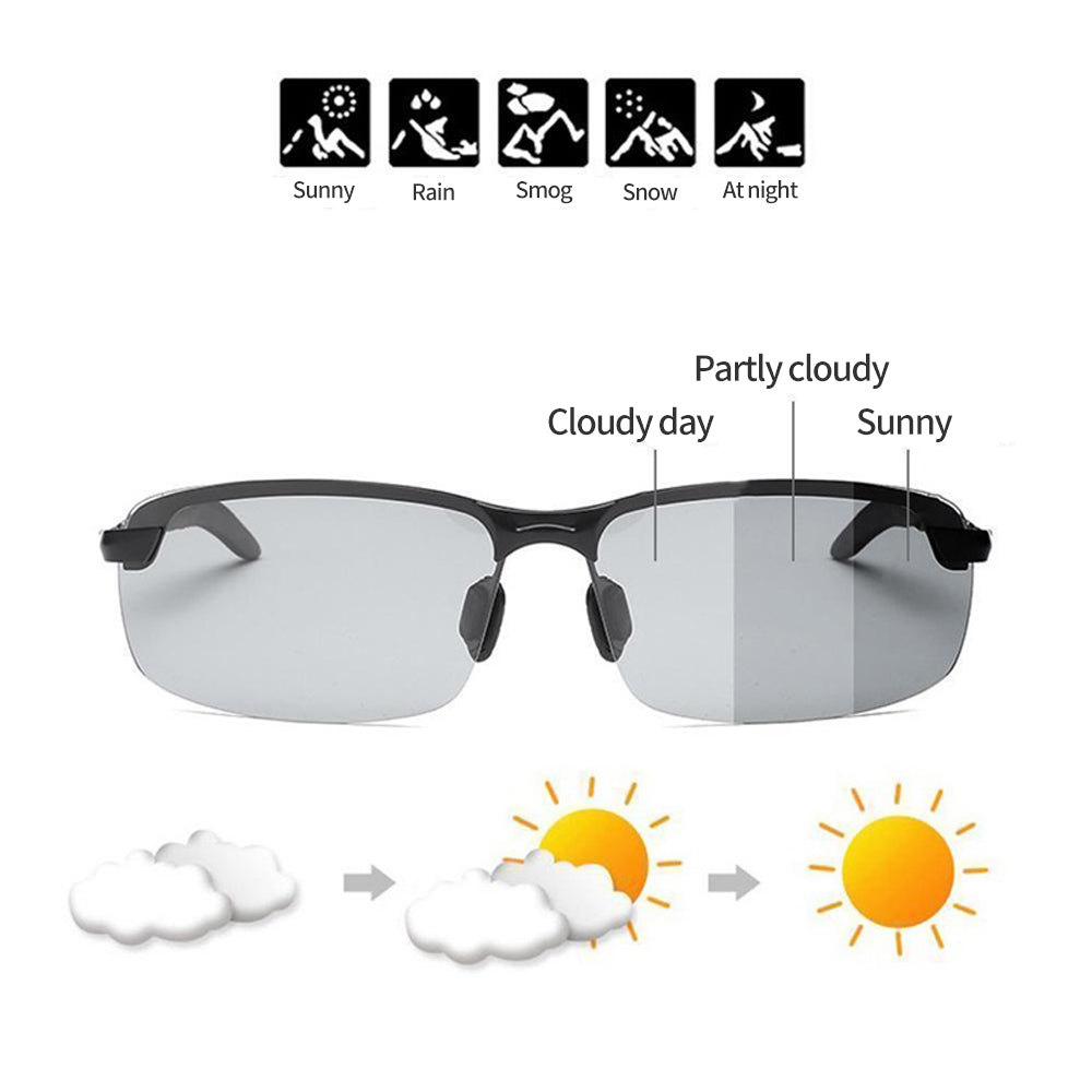 Photochromic sunglasses with polarised anti-glare lenses