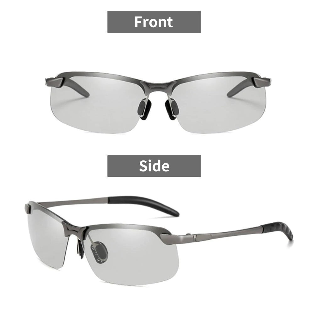 Photochromic sunglasses with polarised anti-glare lenses