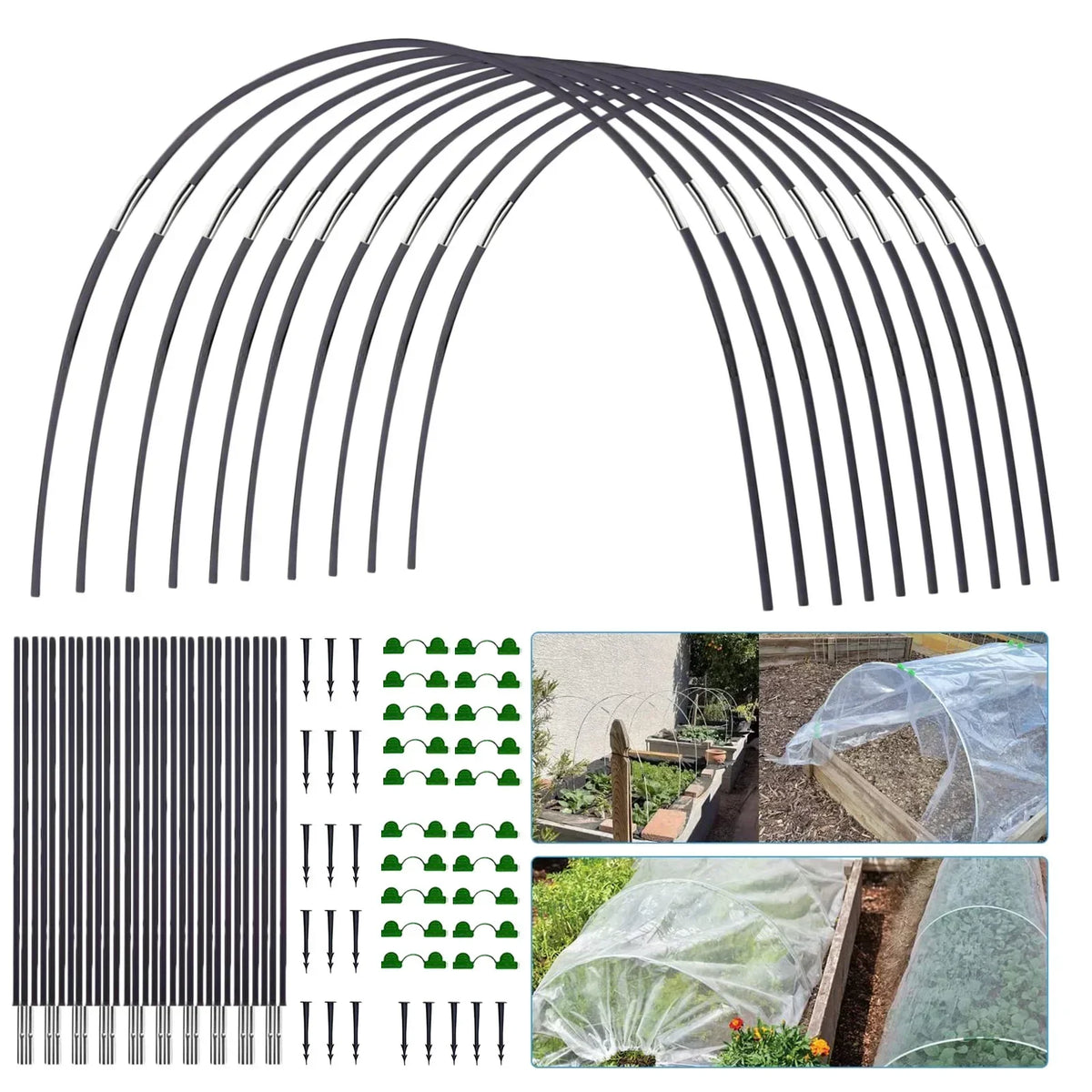 Boneroshop | Plantura FlexGrow Garden Arch Set made of fiberglass | DIY Plant Tunnel for raised beds & cold frames | Rus