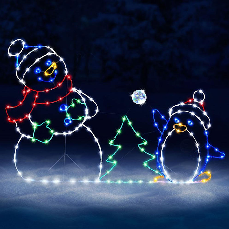 Boneroshop | Animated LED Snowball Fight Light | Outdoor Snowman & Penguin Christmas Decor