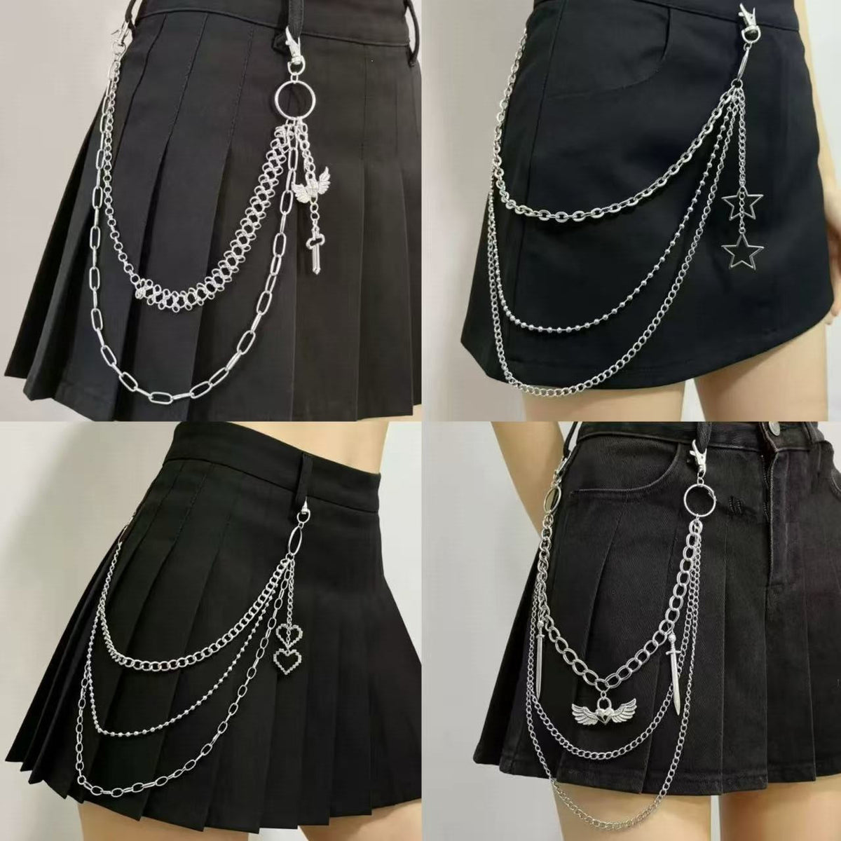 Pleated skirt with stylish chains