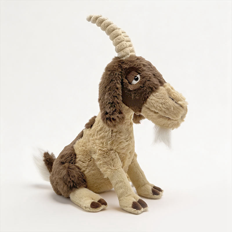 Plush Realistic Horned Mountain Goat Stuffed Animal with Soft Fur