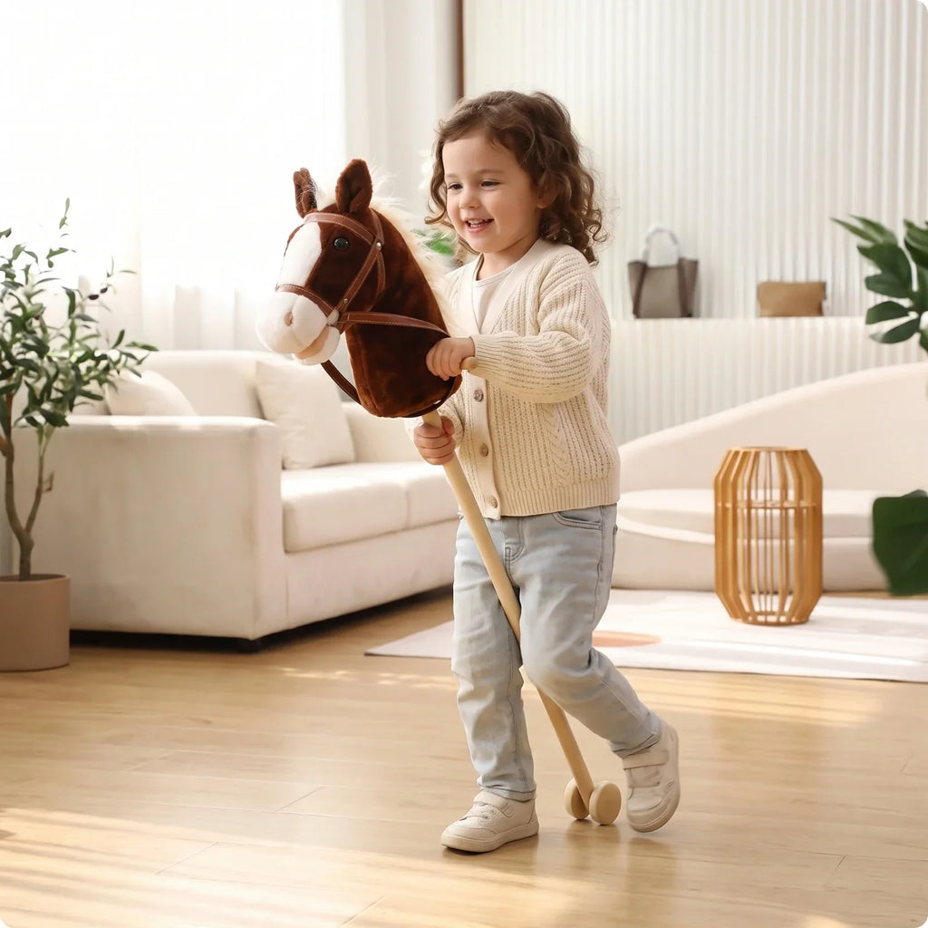 Plush Stick Horse on Wheels – Ride-On Toy for Toddlers