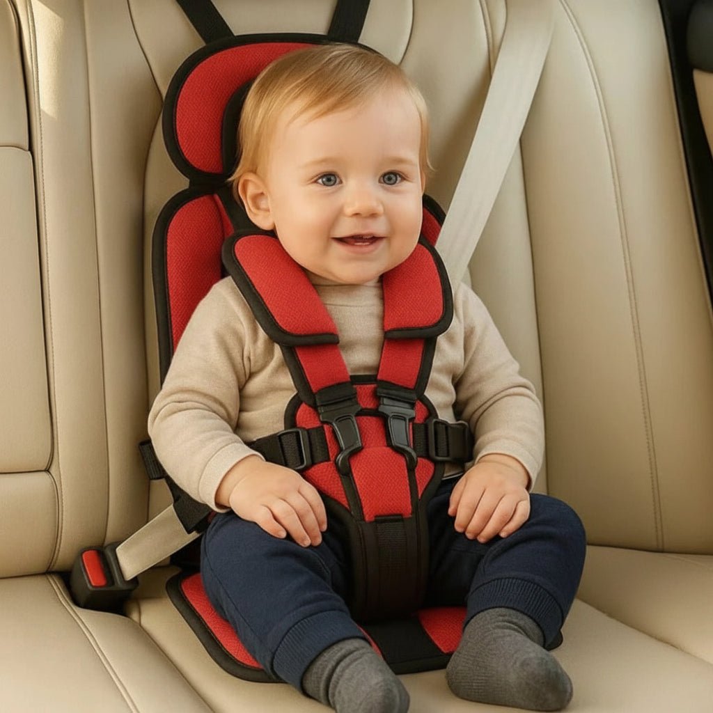 Portable child car seat with 5-point harness, foldable and lightweight, 2 sizes, 8 colours