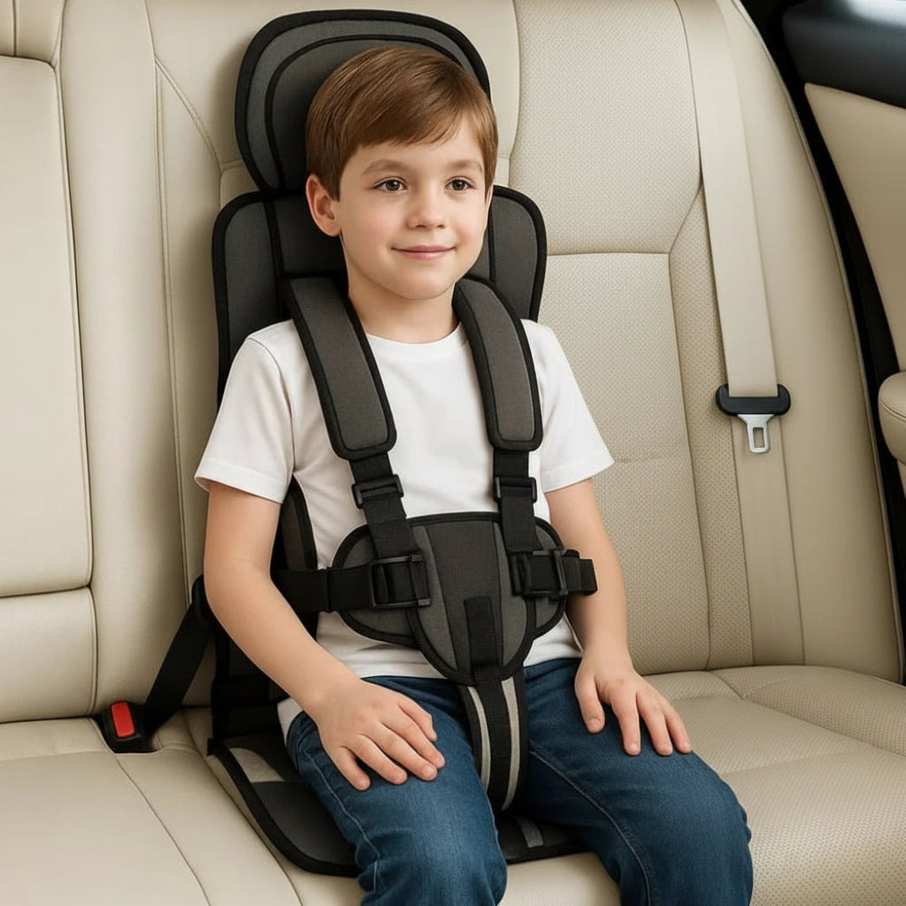 Portable child car seat with 5-point harness, foldable and lightweight, 2 sizes, 8 colours