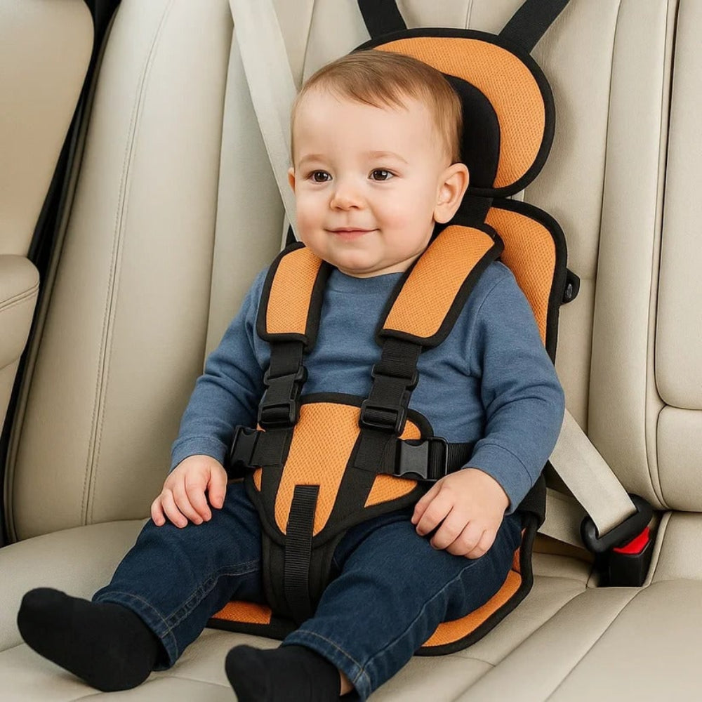 Portable child car seat with 5-point harness, foldable and lightweight, 2 sizes, 8 colours
