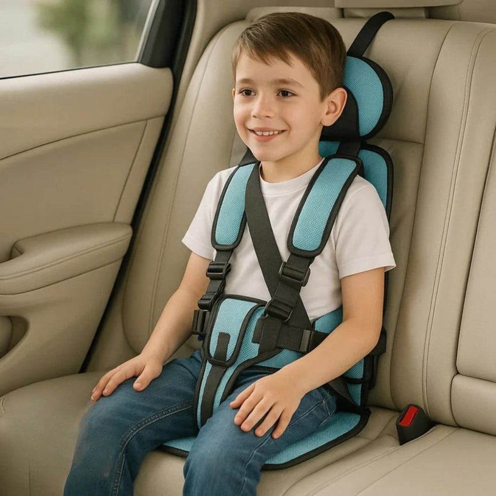 Portable child car seat with 5-point harness, foldable and lightweight, 2 sizes, 8 colours