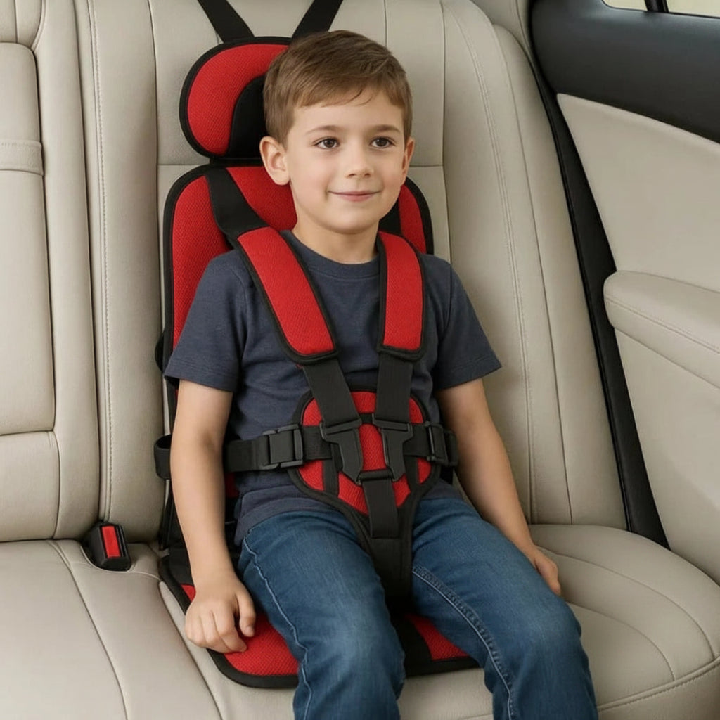 Portable child car seat with 5-point harness, foldable and lightweight, 2 sizes, 8 colours