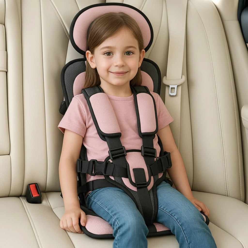 Portable child car seat with 5-point harness, foldable and lightweight, 2 sizes, 8 colours