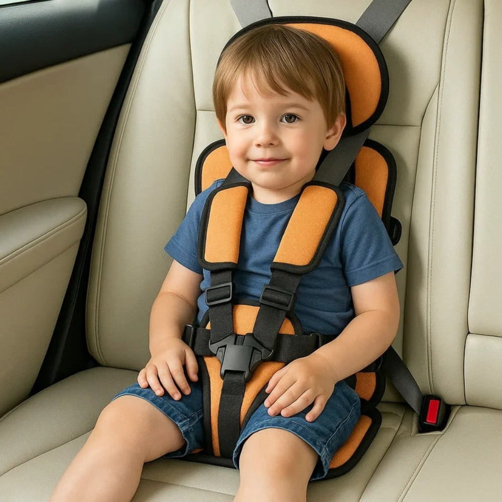 Portable child car seat with 5-point harness, foldable and lightweight, 2 sizes, 8 colours