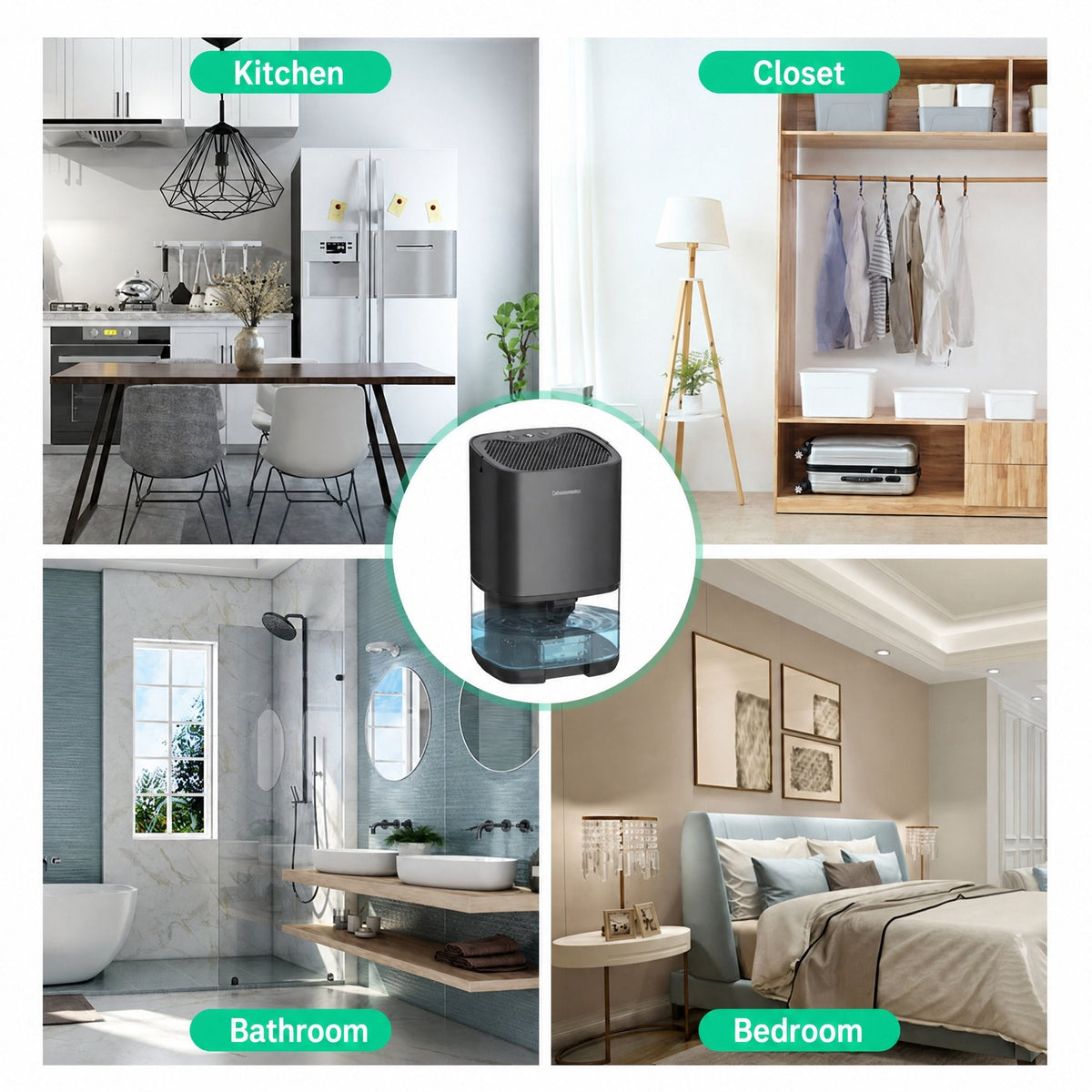 Portable Dehumidifier for Basement Bedroom with Drain Hose and LED Tank Indicator
