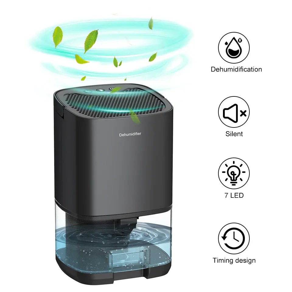 Portable Dehumidifier with Drain Hose for Basement Crawl Space and Air Purifier 1 Litre